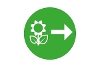 A green circle with an illustration of a flower to the left of a arrow that is pointing to the right.