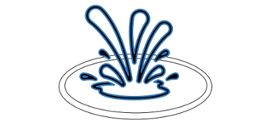 A diagram of a splash of water coming up through a circular drain hole.