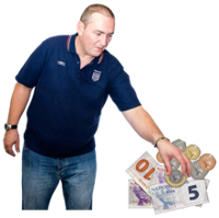 A person holding a pile of money.