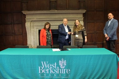 Councillor Heather Codling, Councillor Jeff Brooks, Rachel Peters CEO of Volunteer Centre West Berkshire, and Tim Parry CEO of Connecting Communities in Berkshire.
